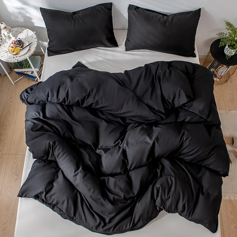 ensemble literie polyester uni noir gris moderne taie oreiller housse couette qualité