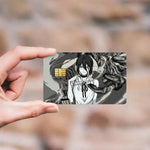 cartes bancaires étanches résistantes adhésives illustration anime personnages fond floral multicolore jaune brun vert
