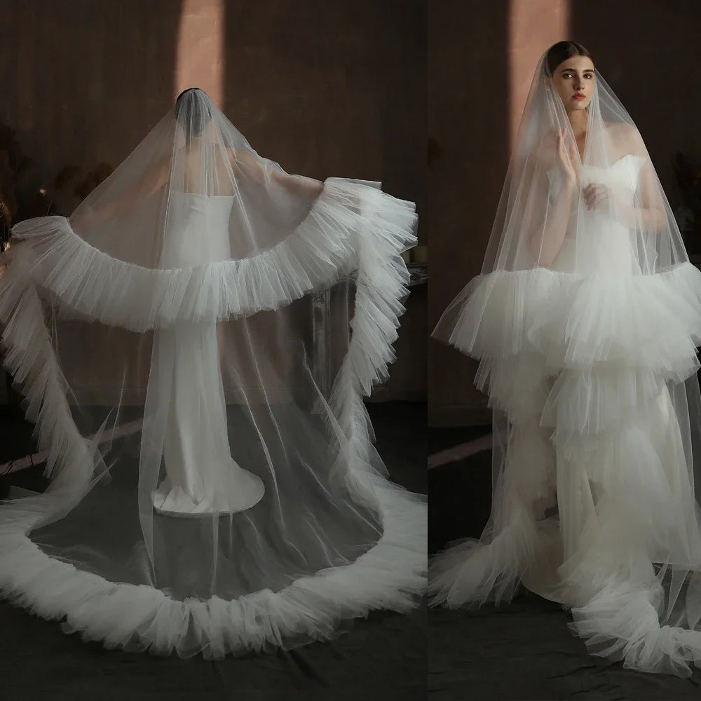 voile mariée blanc tulle broderie fine classique deux couches dentelle polyestère élégant