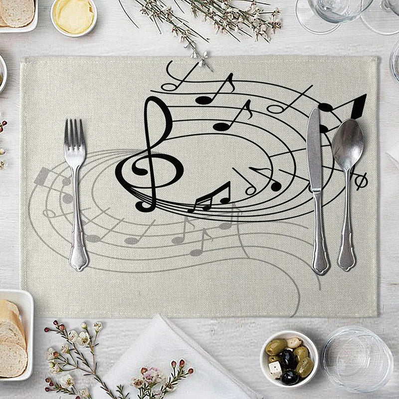 serviettes table moderne notes musicales beige clair tissu lin respectueux environnement