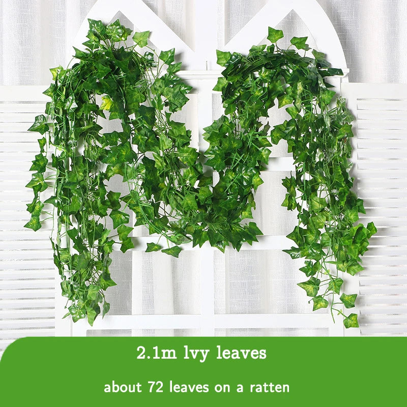 guirlande feuilles ivresse vert vigne artificielle extérieure accrochée naturelle longueur 2.2m 72feuilles