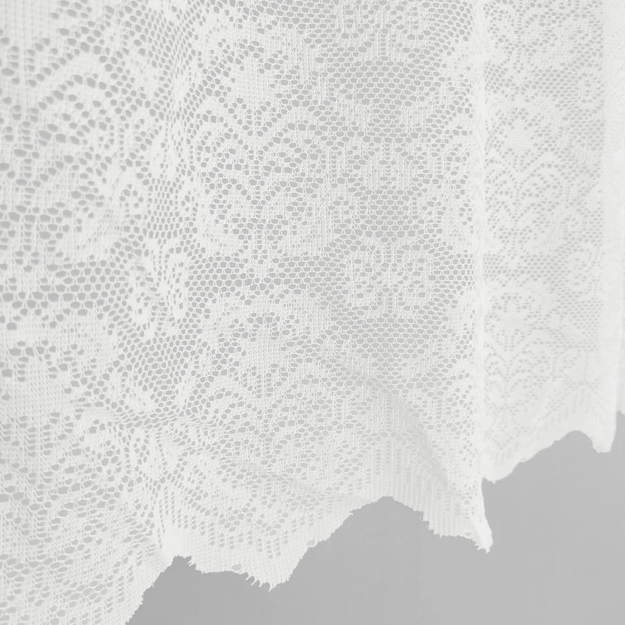 rideau pastoral dentelle florale transparent beige clair bord festonné décoration fenêtre maison