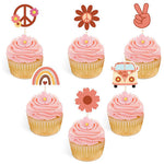 picks cupcakes fleurs paix arc ciel bus rouge orange beige jaune vert bleu vintage