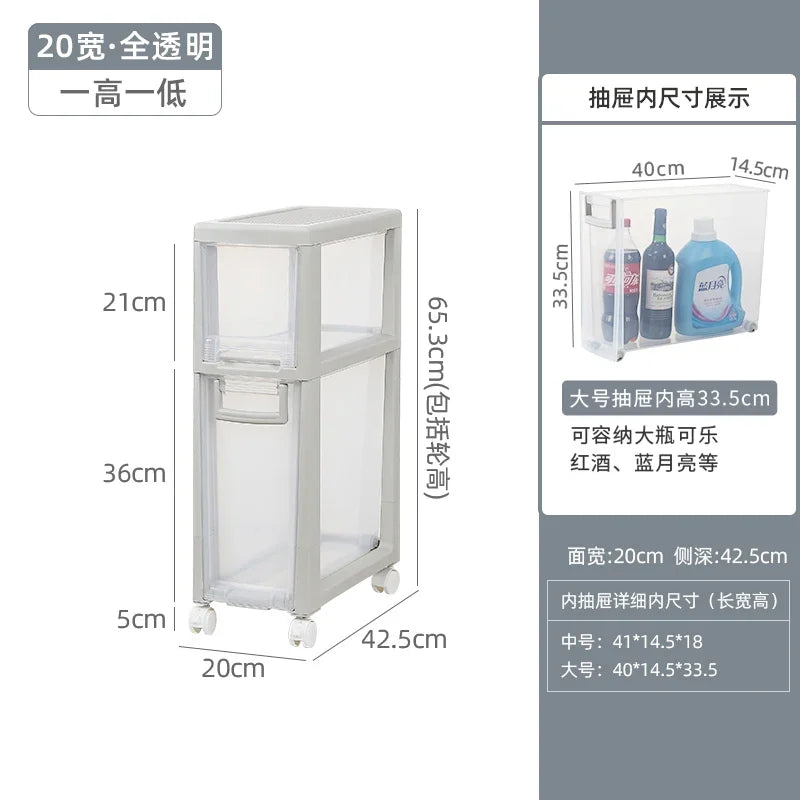 meuble rangement modulaire blanc boîtes transparentes roulettes organisation maison moderne