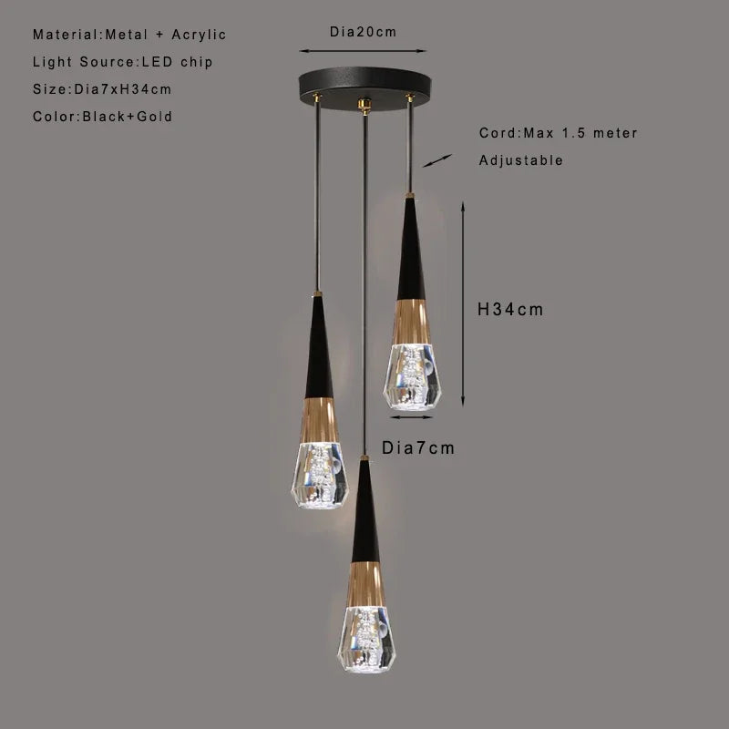 suspension lumineuse moderne élégante noir doré transparent câble ajustable led 90 260v 249 2000lm