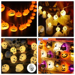 guirlande lumineuse halloween orange blanc noir citrouilles fantômes yeux chats squelettes 3v led piles