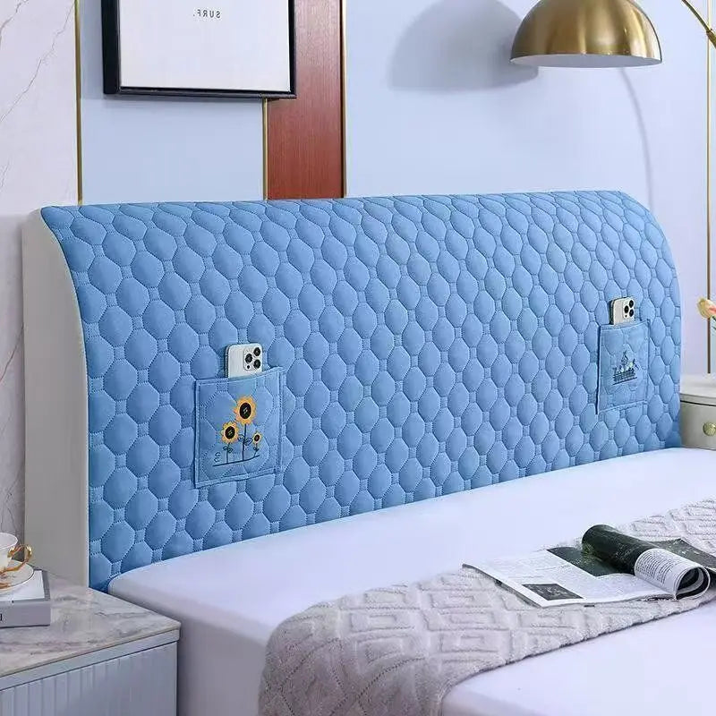 protège tête lit gris clair moderne poche rangement adhésif texture géométrique