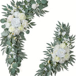 Guirlande florale artificielle romantique roses pivoines feuilles vertes blanc vert mariage decorationextérieur