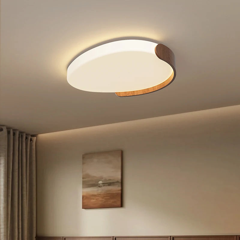 lampe moderne blanc bois naturel rond sans ombre semi encastré led dimmable