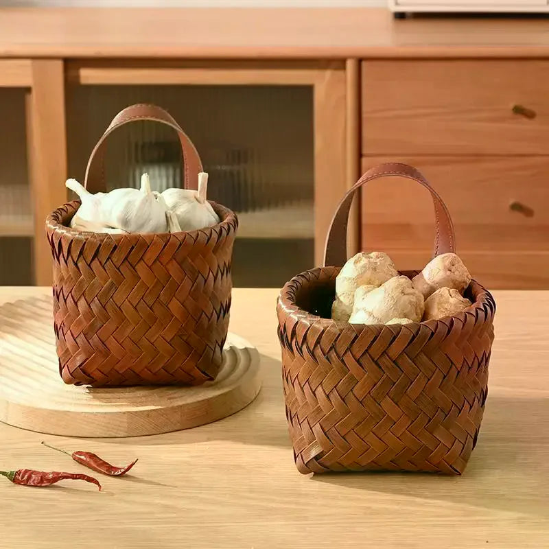 panier tressé marron clair rustique adhésif cuisine décoration fruits légumes rusticité naturelle