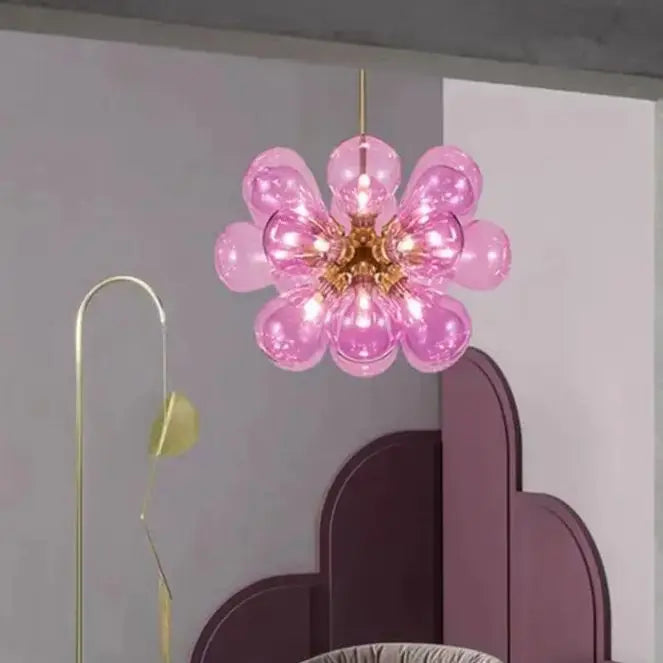 Suspension lumineuse boules vertes moderne ampoules led blanc doré floral