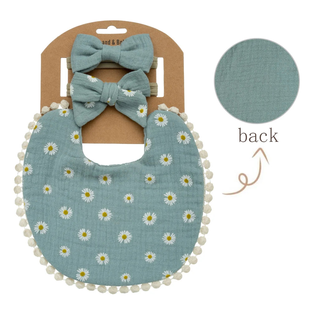 bavoirs bébé fleurs pompons élastiques doux vintage blanc rose jaune bleu gris