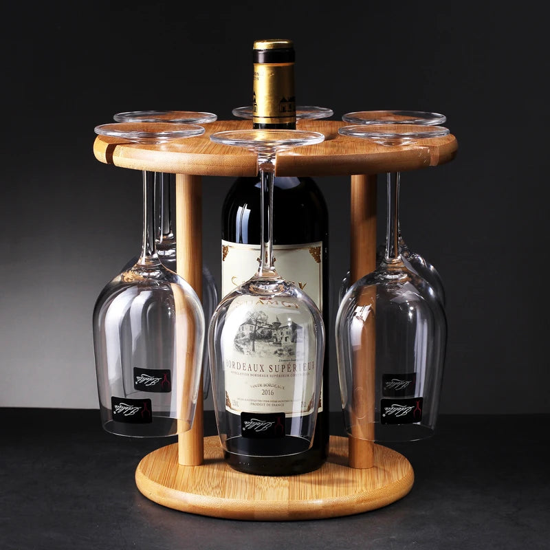 rangement vin verres bois moderne six coupes bouteilles bar suspension transparent minimaliste