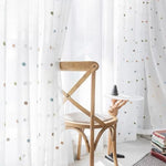rideau tulle brodé points moderne transparent anneaux polyester blanc marron bleu vert