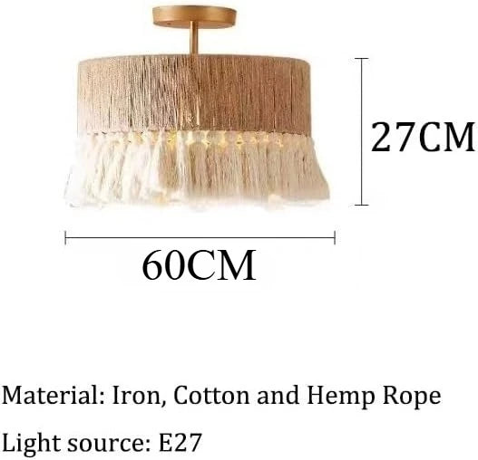 lampe suspendue moderne bohème tissu tressé franges blanches 40cm beige blanc