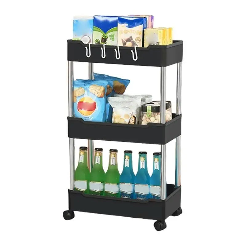 chariot roulettes moderne noir blanc réutilisable polyesters bouteilles sachets alimentaires organisation salle bain cuisine