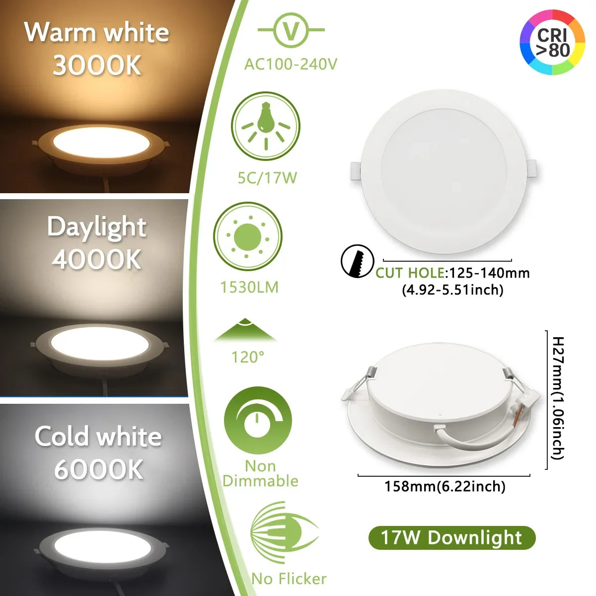 downlights led 10w 14w 17w 20w 24w 6w 3000k 4000k 6000k blanc moderne