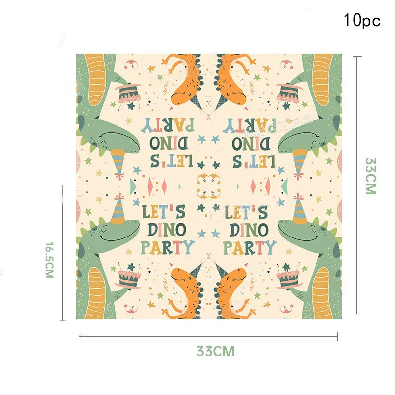 assiettes serviettes gobelets tapis dinosaures illustration enfantine fête anniversaire enfants confettis ballons