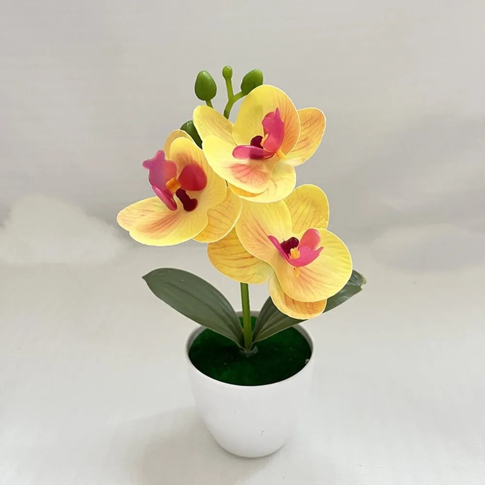 décoration intérieure orchidée artificielle blanche fleurs roses feuilles vertes moderne