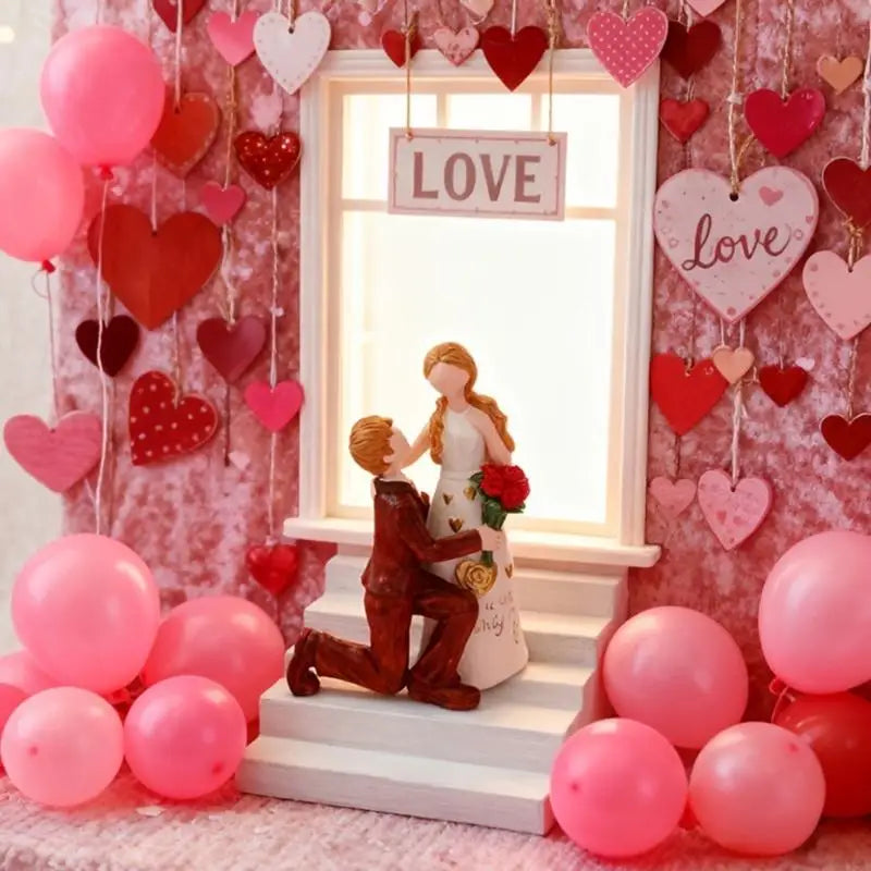 ornement romantique sculpture couple résine roses coeurs motifs floraux décoration mariage noël valentin anniversaire