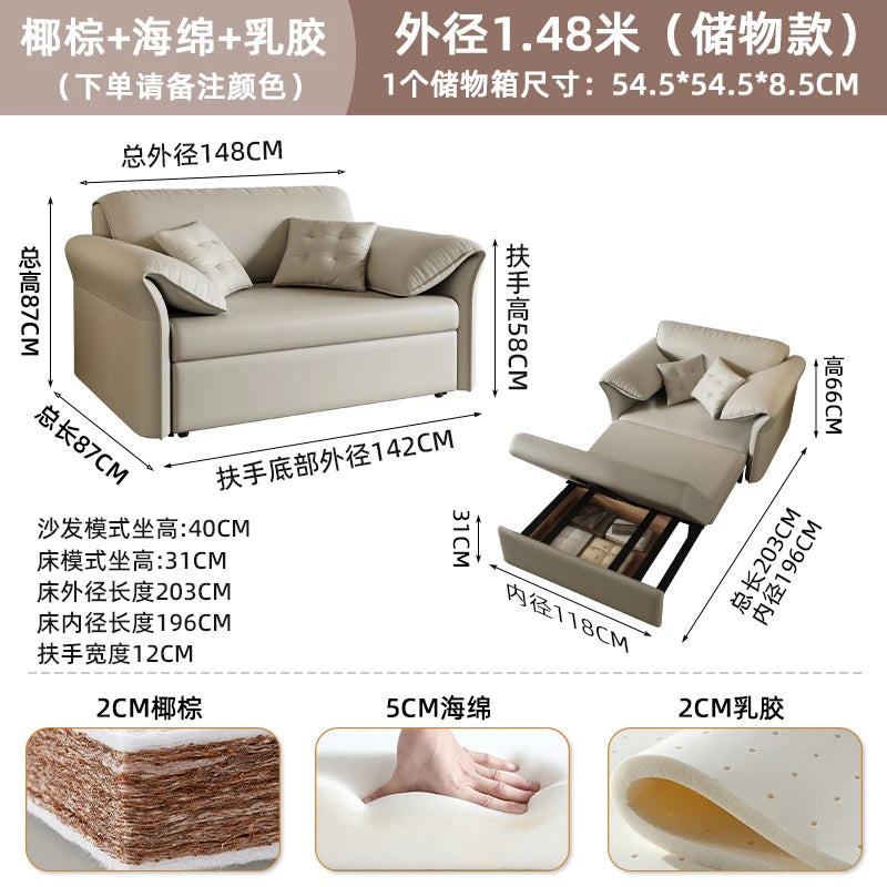 canapé lit moderne bois tissus composites beige clair oreillers multifonctionnel salon maison