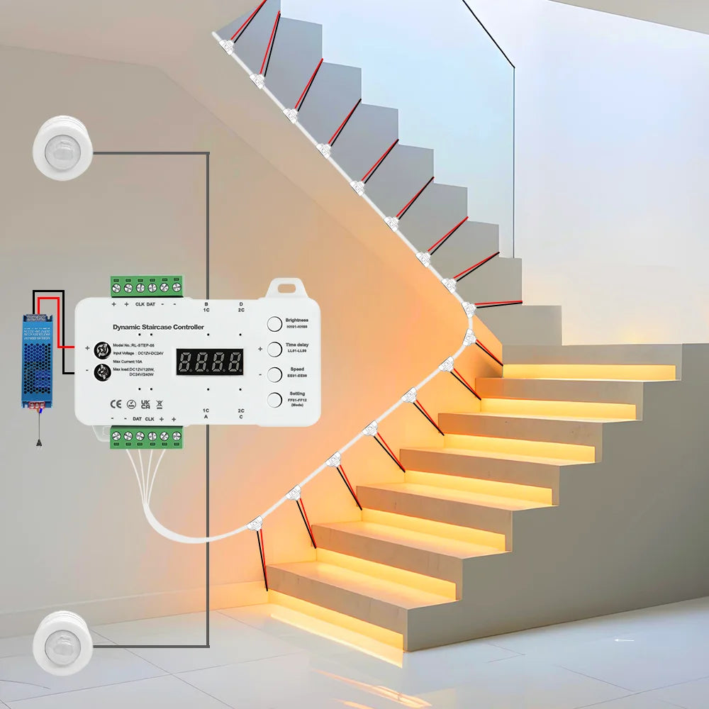 Kit ruban LED escalier avec capteur mouvement PIR blanc chaud