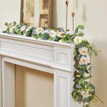 guirlande eucalyptus roses blanches fleurs decoration table mariage anniversaire exterieur vert blanc