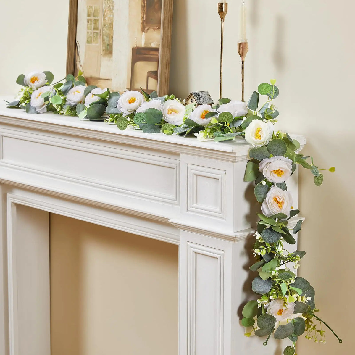 guirlande eucalyptus roses blanches fleurs decoration table mariage anniversaire exterieur vert blanc
