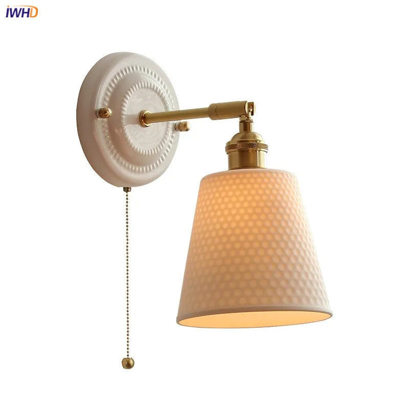 lampe murale moderne blanc doré interrupteur chaîne coquille motif lune soleil chambre cuisine