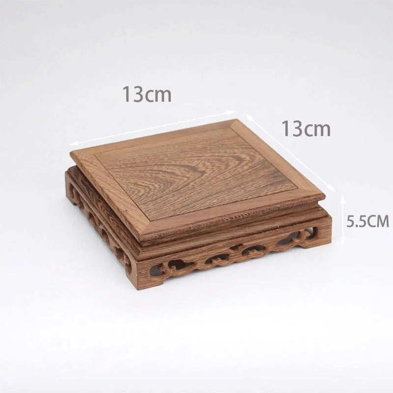 support présentation bois marron foncé figurines moines feng shui artisanal