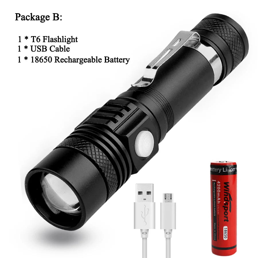 linterna led recargable alta potencia zoomable resistente al agua con modo variador camping trekking