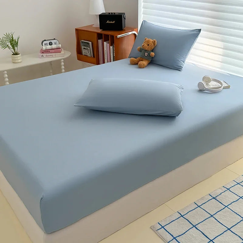 drap housse lit simple double king queen coton polyester rose clair uni moderne antidérapant