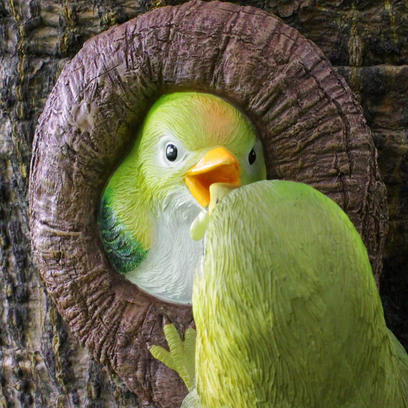 mangeoires oiseaux artificiels vert blanc jaune plumage réalistes adhésives jardin decoration festive