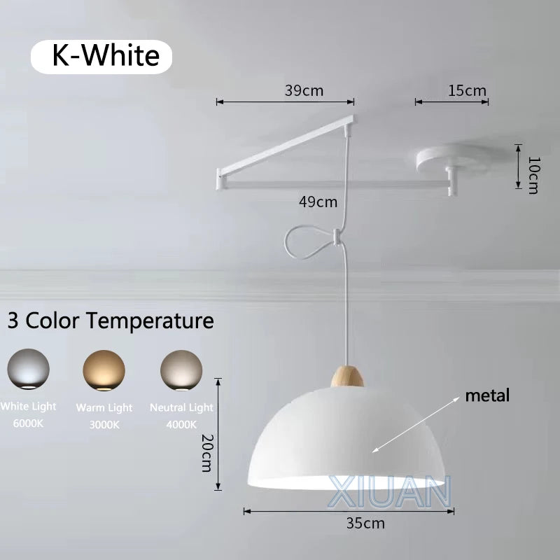 lampe suspendue moderne blanc noir flux lumineux led interrupteur bouton decoration chambre coucher