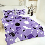 housse couette impression 3d halloween citrouilles chats noirs drap plat violet noir blanc
