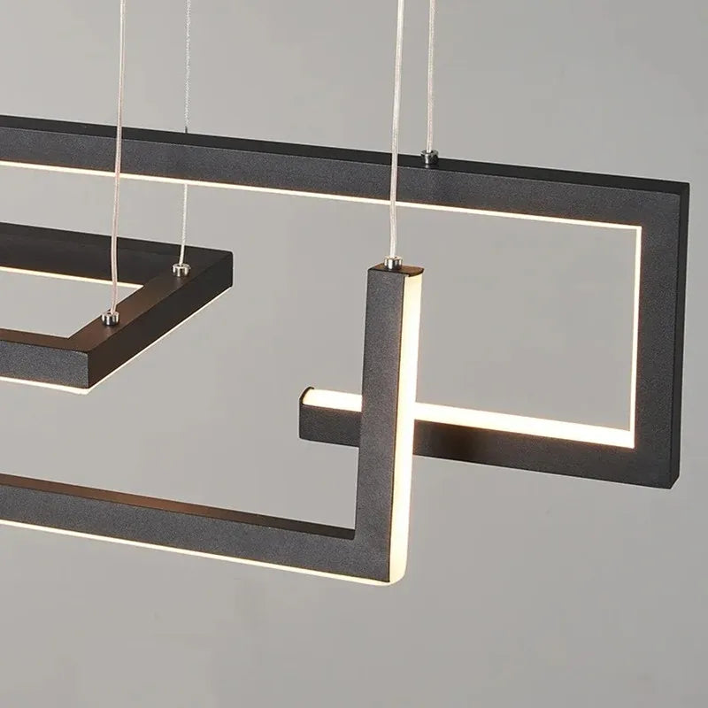 suspension lumineuse moderne rectangulaire noir doré éclairage led réglable chambre salon