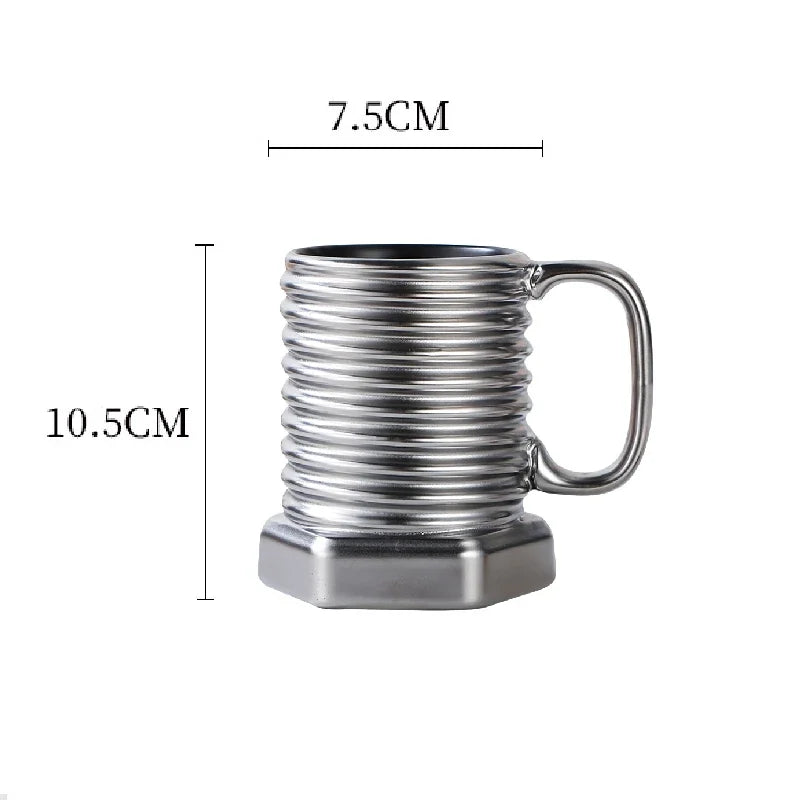 tasses céramique noir argent doré filetées hexagonales industriel