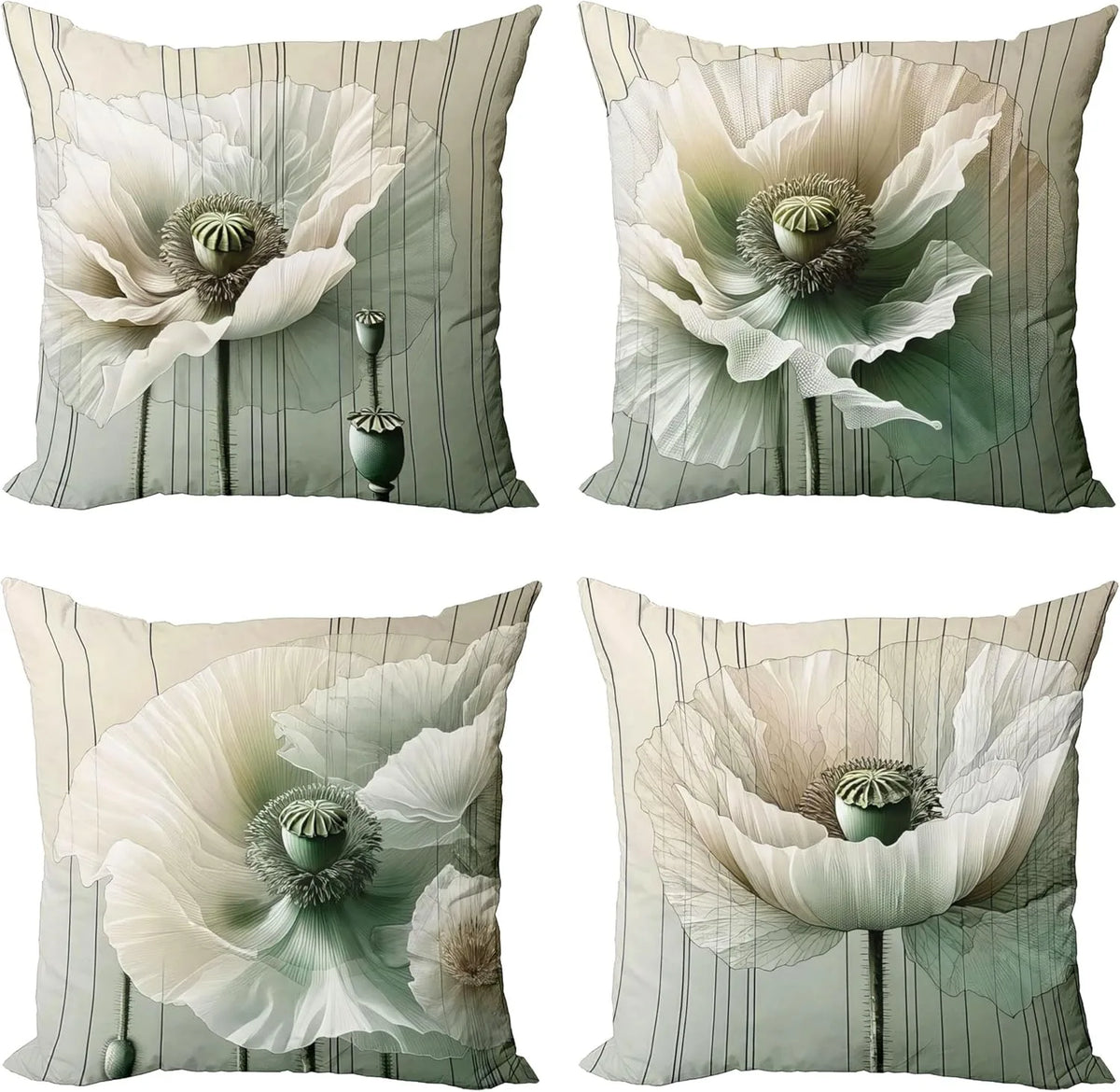 housse coussin polyester motif floral moderne blanc vert chambre salon decoration 45x45cm adhésif