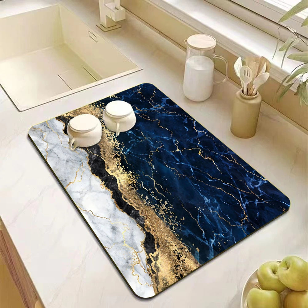 tapis cuisine marbre bleu moderne antidérapant rapide absorbant respectueux environnement