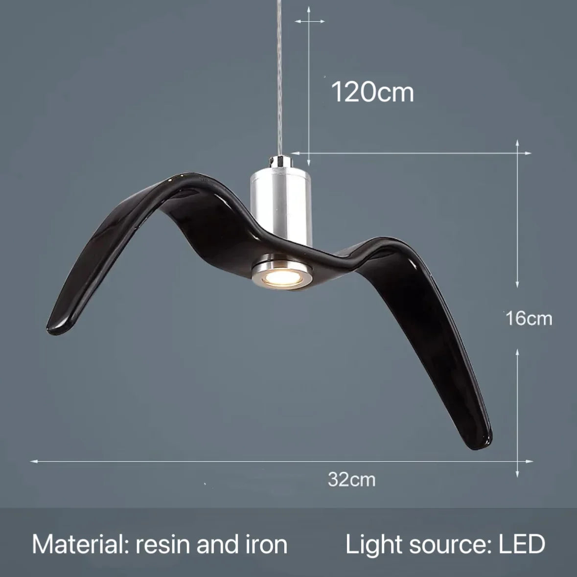 suspension lumineuse moderne oiseau stylisé blanc noir éclairage salon chambre led résine intérieur