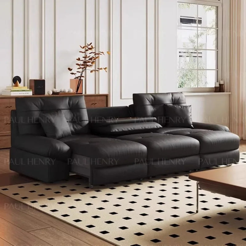 canapé d'angle moderne simili cuir noir confortable électrique tablette double verres adultes