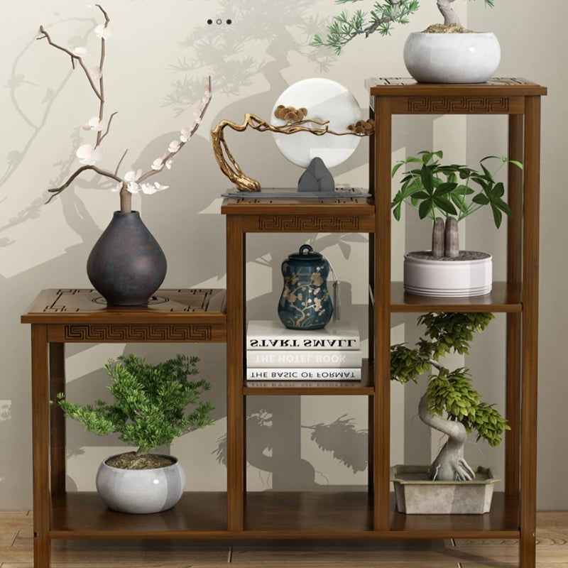meuble plante moderne gravure traditionnelle marron foncé vases sculpturales or doré