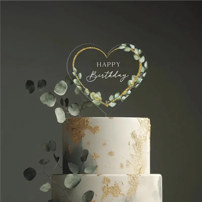 feuilles fleurs transparentes décoration gâteau mariage anniversaire happy birthday mr mrs tringle modernes