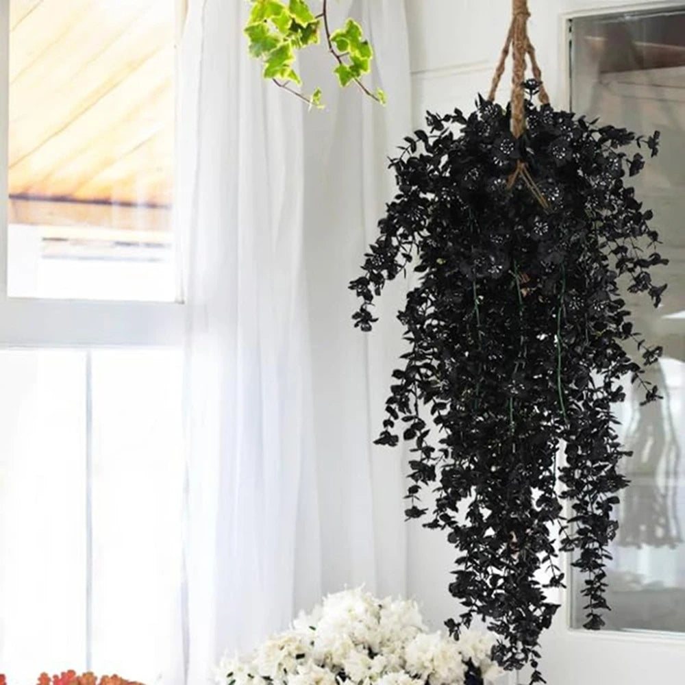 plantes suspendues artificielles fleurs feuilles jaune noir violet blanc moderne extérieur décoration chambre mur