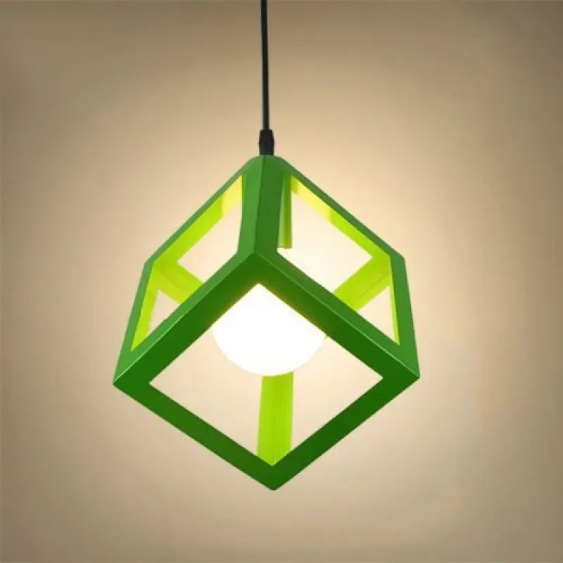 lampe suspendue moderne structure géométrique carrée verte bleue blanche jaune rouge