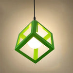 lampe suspendue moderne structure géométrique carrée verte bleue blanche jaune rouge