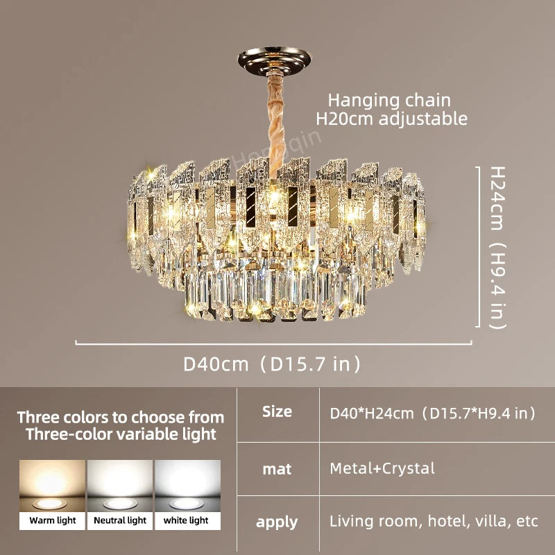 lustres cristal transparents accents dorés cristaux rectangulaires moderne luxueux chambre salon