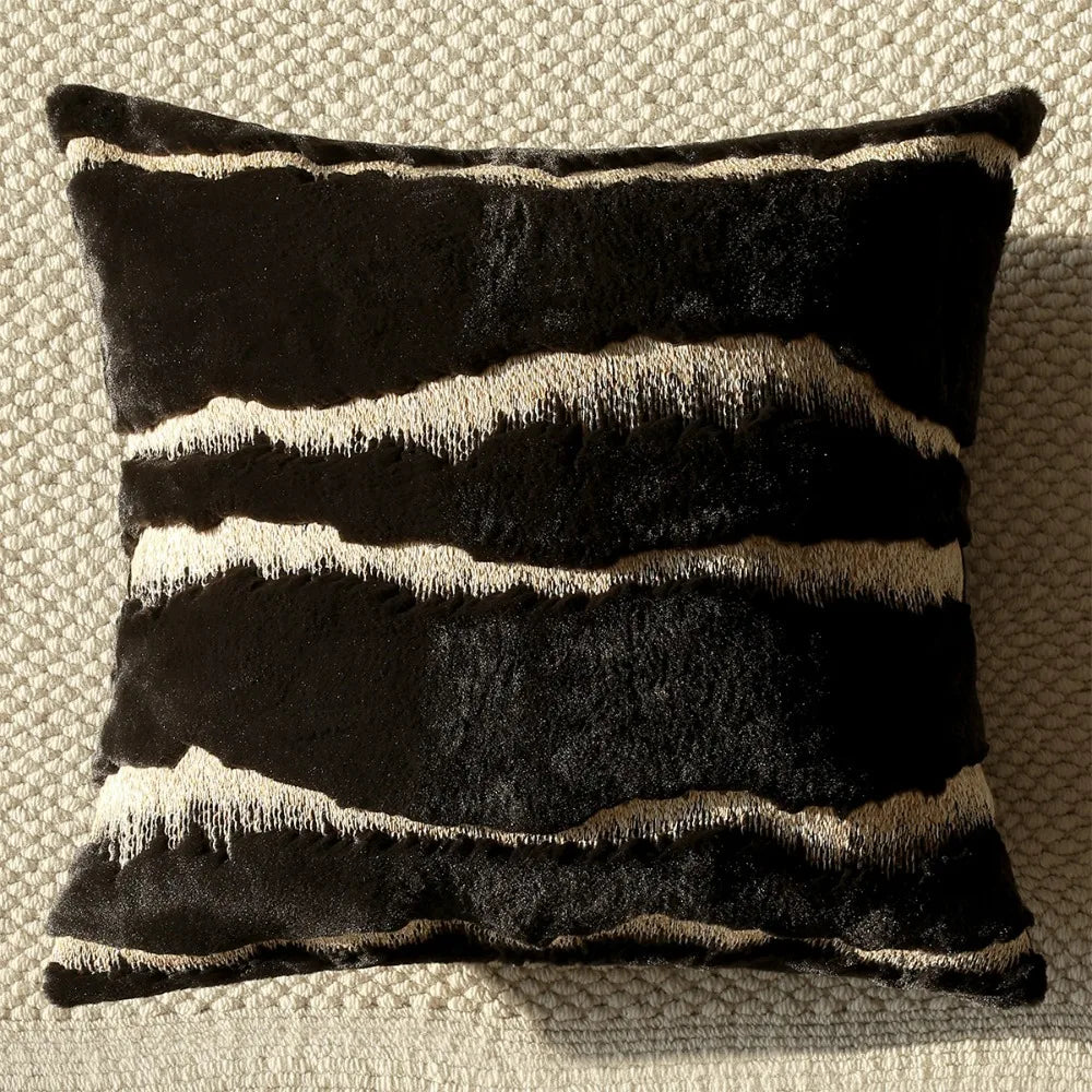 coussin moderne floral rayures beige noir blanc résistant polyester coton