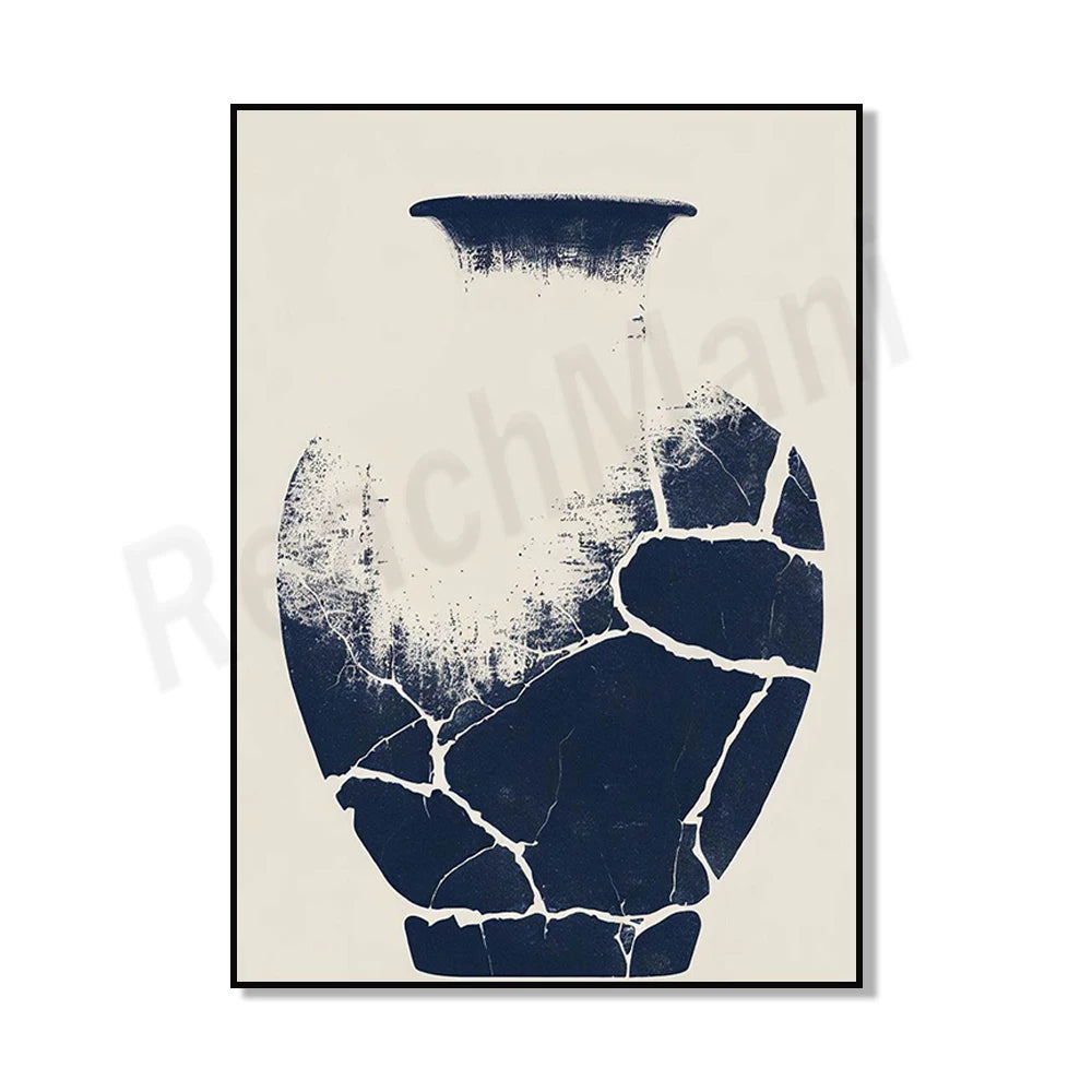 Une œuvre d'art unique avec une forme de vase brisé en noir et blanc, créant une impression d'élégance et de fragilité.