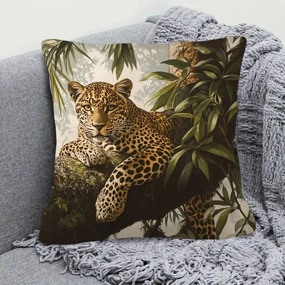 housse coussin moderne imprimé léopard feuilles polyester 45x45cm salon chambre
